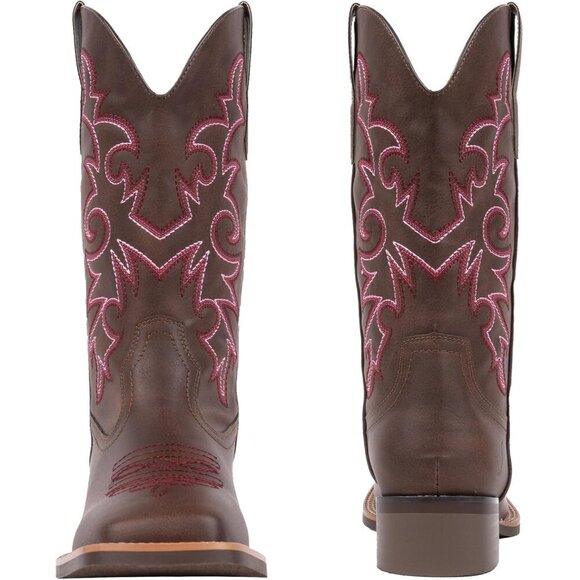 J's.o.l.e Women Dark Brown Cowboy Boot Square Toe Western Cowgirl Fashion Botte - Picture 2 of 9